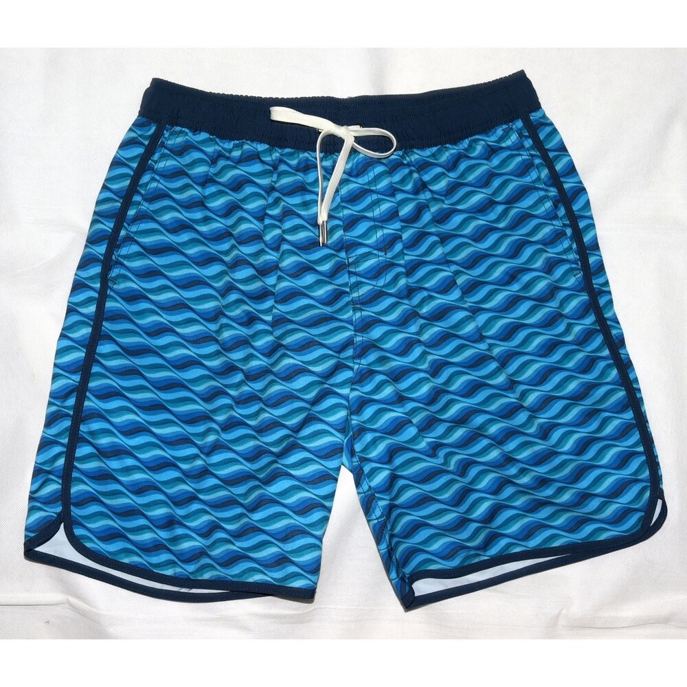 Fair Harbor‎ Anchor Mens Blue Wave Lined Drawstring Swim Trunks Size Large
